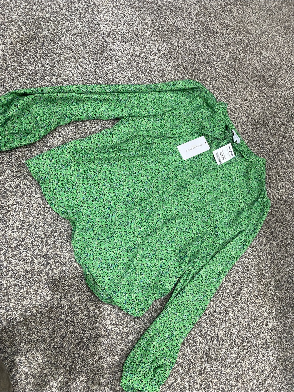 Carolina Belle Green Micro-Print Long Sleeve Blouse